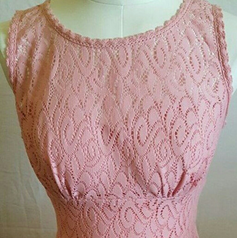 Pink Lace Sleeveless Zip Up Lined Dress. Size 7/8